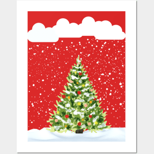 Christmas tree snowing outdoor Christmas tree in snowstorm snow lover Posters and Art